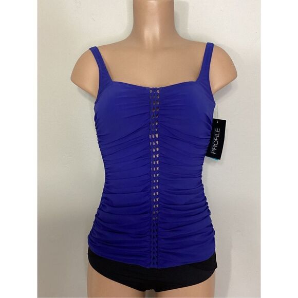 New. Gottex blue ruched tankini top. Size 8. Retails $95 - Picture 3 of 8